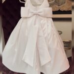 White Satin Box-Pleated Dress with Oversized Bow – Baby Girl Party Frock