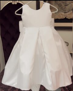 White Satin Box-Pleated Dress with Oversized Bow – Baby Girl Party Frock