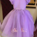 Lilac Organza Puff-Sleeve Dress with Mermaid Print & Bow – Baby Girl Party Frock
