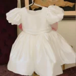 Ivory Puff-Sleeve Dress with Sash Belt – Baby Girl Party Frock