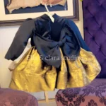 Navy Velvet Sequin Embroidered Dress with Gold Metallic Skirt – Baby Girl Party Frock