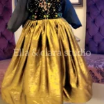 Black & Gold Long Sleeve Dress with Statement Bow – Baby Girl Party Frock