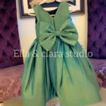 Emerald Green Satin Dress with Oversized Bow – Baby Girl Party Frock
