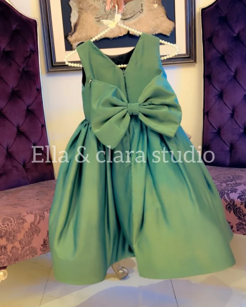 Emerald Green Satin Dress with Oversized Bow – Baby Girl Party Frock
