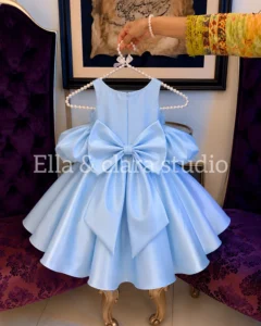 Powder Blue Off-Shoulder Ruffle Dress with Voluminous Skirt – Baby Girl Party Frock