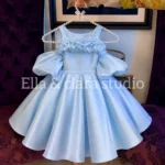 Powder Blue Off-Shoulder Ruffle Dress with Voluminous Skirt – Baby Girl Party Frock