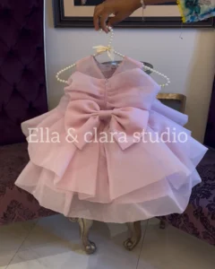 Blush Pink Oversized Bow Tulle Party Dress – Baby Girl Frock