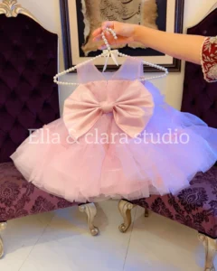 Blush Pink Oversized Bow Tulle Party Dress – Baby Girl Frock
