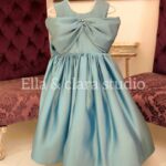 Aqua Satin Bow-Back Party Dress for Girls
