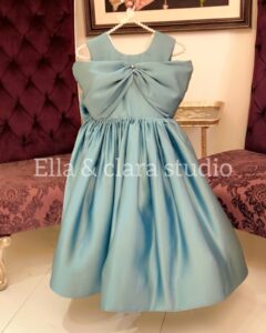 Aqua Satin Bow-Back Party Dress for Girls