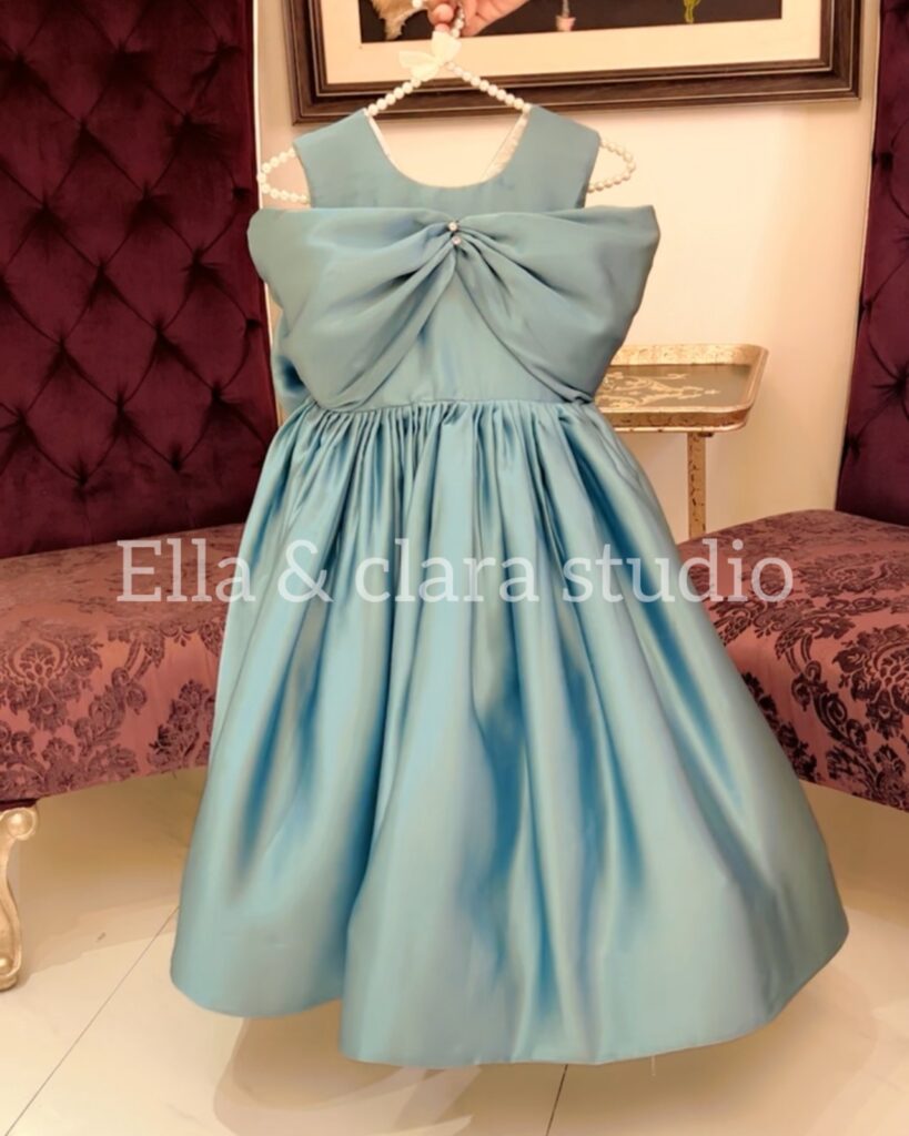 Aqua Satin Bow-Back Party Dress for Girls