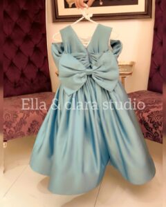 Aqua Satin Bow-Back Party Dress for Girls