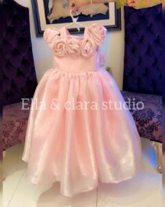Blush Rosette Satin Party Dress for Girls