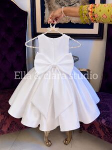 Classic White Bow-Back Satin Dress for Girls