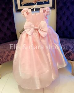 Blush Rosette Satin Party Dress for Girls