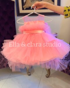 Coral Pink Ruffled Tulle Tutu Dress for Girls